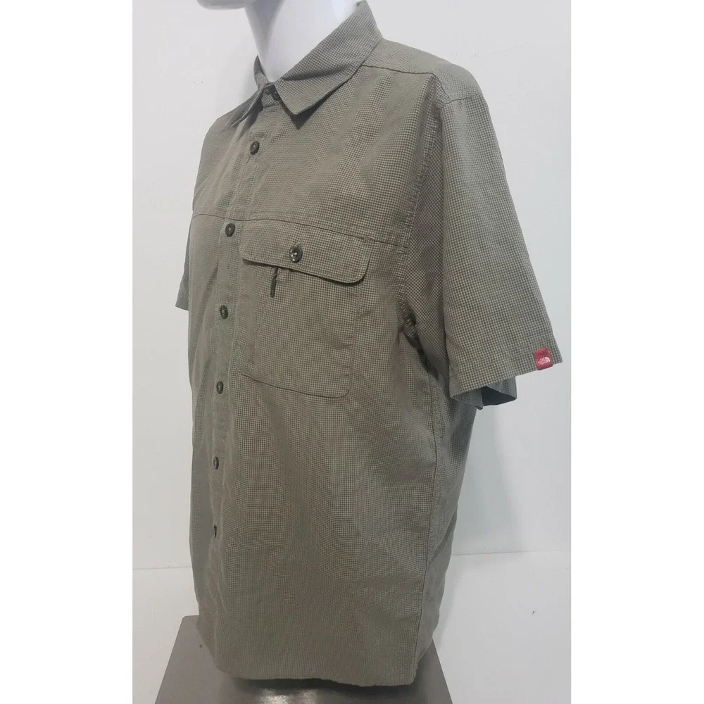 The North Face Tekware Technology Shirt Mens Medium Green Button Up Short Sleeve